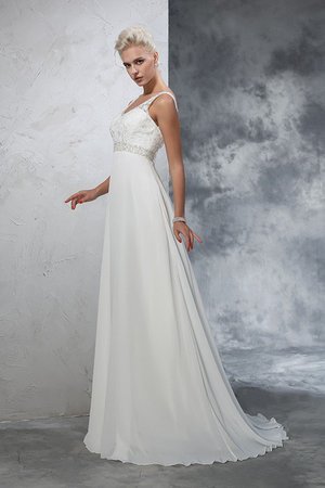 Robe de mariée avec perle avec chiffon de traîne moyenne de princesse ligne a