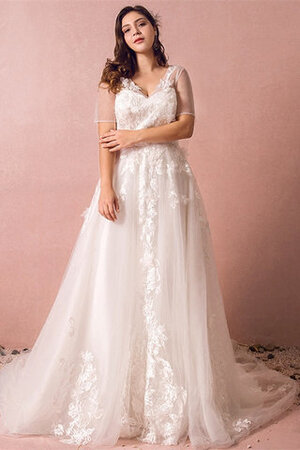 Robe de mariée avec lacets v encolure appliques éblouissant classique