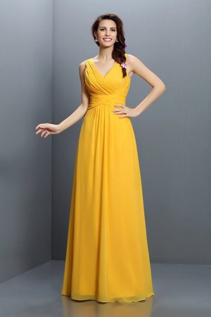 Robe demoiselle d'honneur longue en chiffon avec sans manches v encolure avec fronce