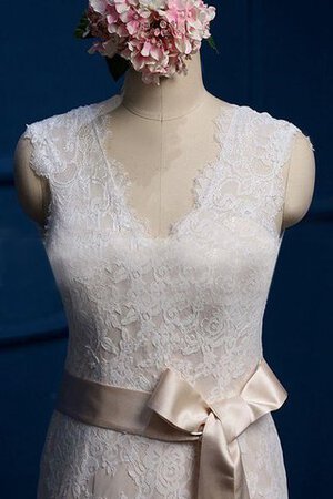 Robe de mariée naturel de sirène v encolure avec ruban ceinture