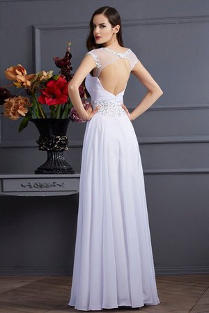 Robe de mariée a-ligne en chiffon avec manche courte avec zip de col bateau