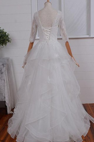 Robe de mariée en dentelle fermeutre eclair a-ligne en organza bretelles spaghetti