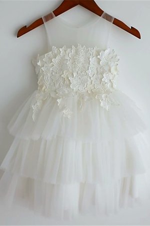 Robe cortège fille en tulle larges bretelles a-ligne manche nulle avec fleurs