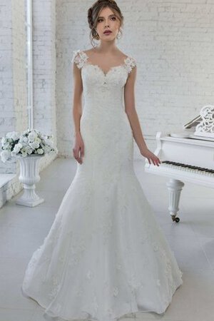 Robe de mariée avec perle avec bouton v encolure avec manche courte en dentelle