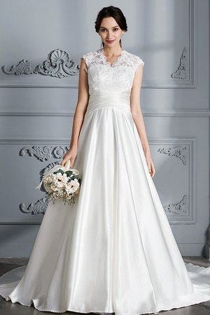 Robe de mariée naturel manche nulle en satin de traîne moyenne de mode de bal