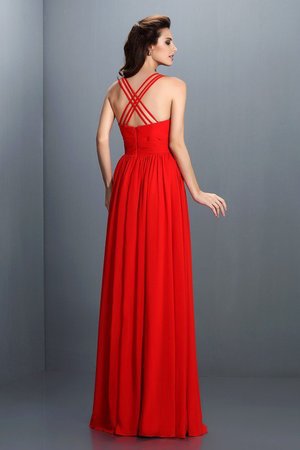 Robe demoiselle d'honneur de col en v manche nulle a-ligne avec chiffon de princesse