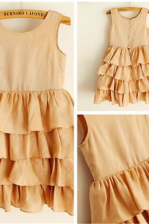 Robe cortège fille naturel ligne a en chiffon avec gradins arrivée au mollet