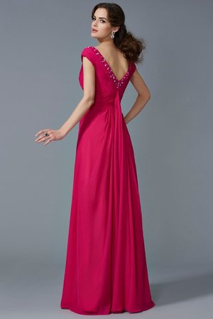 Robe de soirée longue avec manche courte en chiffon de col en v a-ligne