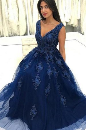 Robe de soirée avec sans manches de col en v textile en tulle grosses soldes a-ligne