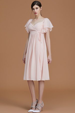 Robe demoiselle d'honneur naturel col en forme de cœur avec chiffon ruché avec zip