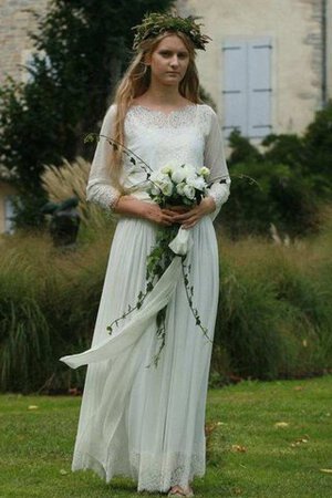 Robe de mariée simple avec ruban a-ligne avec manche 3/4 ceinture