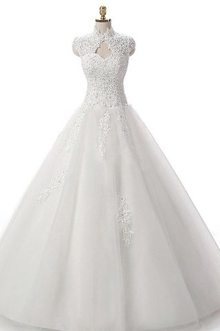 Robe de mariée avec perle noeud ligne a decoration en fleur jusqu'au mollet