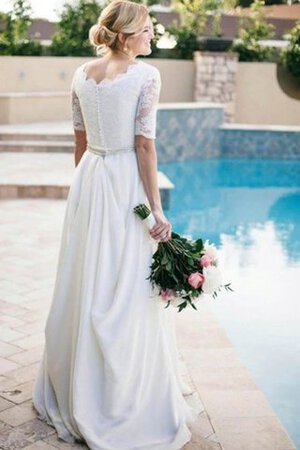 Robe de mariée romantique festonné plissé de traîne moyenne en 1/2 manche