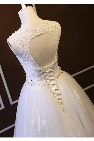 Robe de mariée naturel elégant avec décoration dentelle encolure ronde ligne a