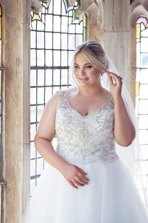 Robe de mariée naturel de mode de bal avec perle textile en tulle v encolure