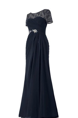 Robe de bal sage en forme ruché avec manche courte avec perle