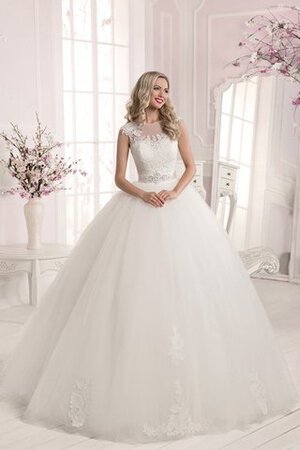 Robe de mariée longue naturel avec cristal jusqu'au sol de col bateau