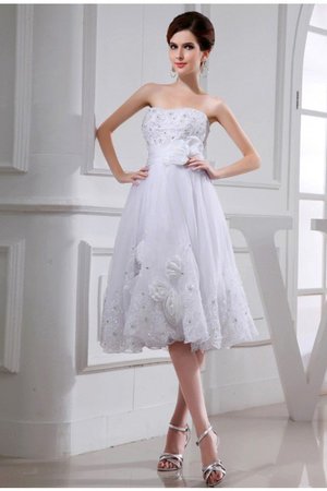 Robe de mariée au niveau de genou avec perle textile taffetas cordon ligne a