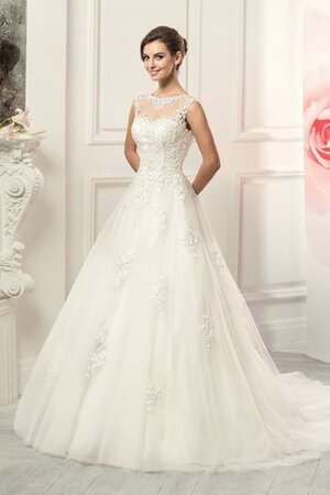 Robe de mariée naturel en tulle de traîne courte jusqu'au sol col ras du cou