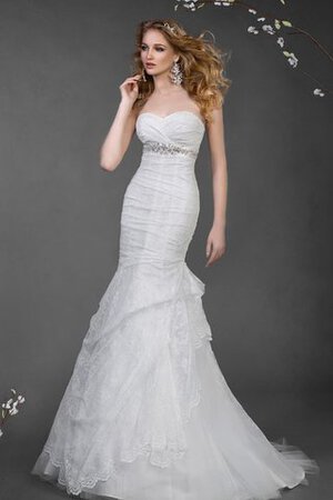 Robe de mariée naturel avec sans manches avec fronce avec perle jusqu'au sol