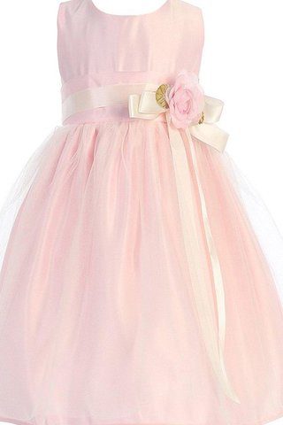 Robe cortège fille plissage avec sans manches avec fleurs ceinture a-ligne