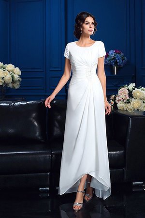 Robe mère de mariée naturel encolure ronde de princesse asymétrique avec chiffon