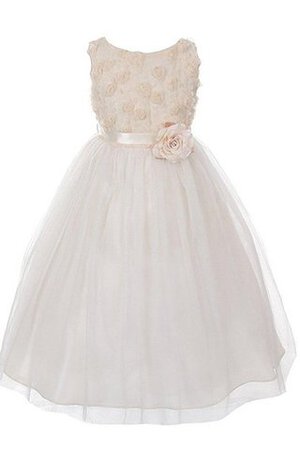 Robe cortège fille plissage encolure ronde textile en tulle de mode de bal avec nœud