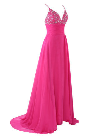 Robe de bal splendide v encolure en chiffon avec cristal a-ligne