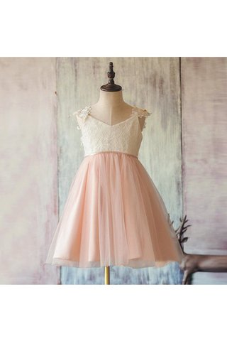 Robe cortège fille plissé arrivée au mollet textile en tulle avec manche courte de col en v