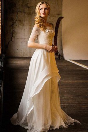 Robe de mariée plissage chic avec manche 1/2 jusqu'au sol a-ligne