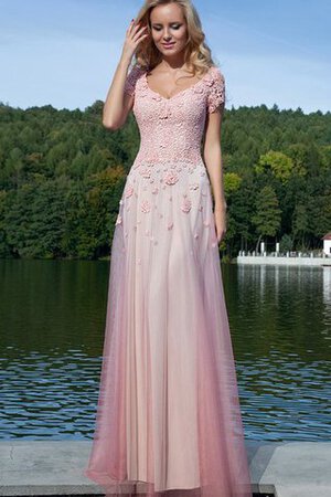 Robe de bal delicat de col en v de lotus ligne a textile en tulle