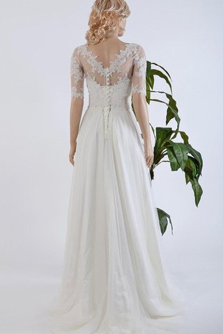 Robe de mariée decoration en fleur de traîne courte cordon boutonné avec manche 1/2