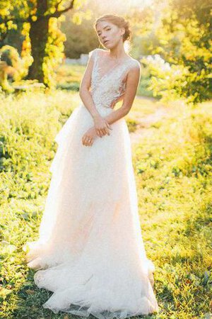 Robe de mariée romantique ligne a de traîne moyenne de traîne courte v col profonde