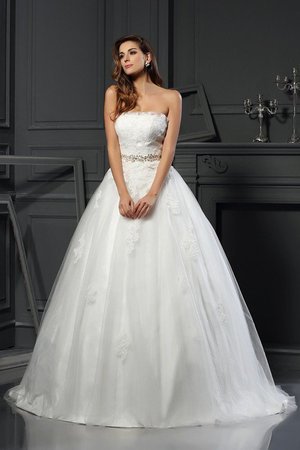 Robe de mariée longue manche nulle de traîne moyenne de bustier appliques