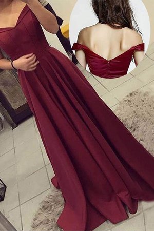 Robe de soirée énergique a-ligne en satin d'epaule ajourée ruché
