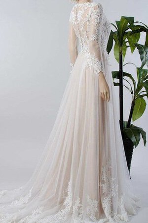 Robe de mariée plissage facile de col en v avec manche longue col u profond