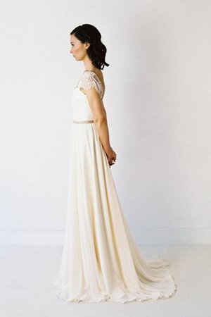 Robe de mariée avec manche courte au bord de la mer ligne a de traîne courte avec chiffon