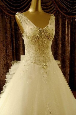 Robe de mariée luxueux plissage cordon manche nulle avec perle