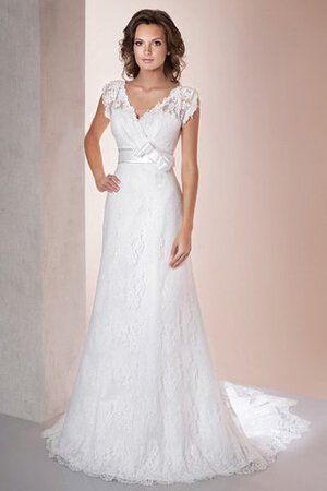 Robe de mariée impressioé distinguee avec manche courte avec ruban avec nœud