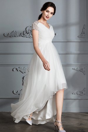 Robe de mariée naturel de princesse v encolure ligne a asymétrique