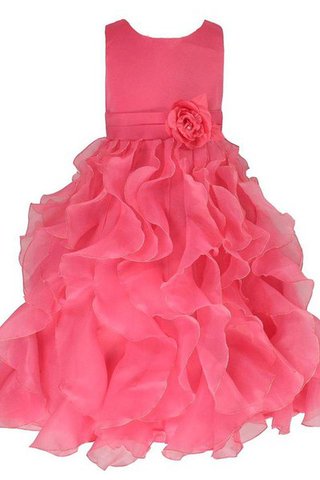 Robe cortège fille en tulle arrivée au cheville manche nulle avec gradins avec fleurs