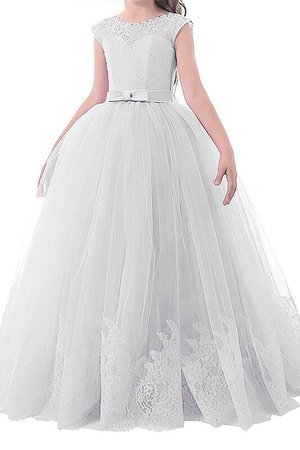 Robe cortège fille naturel en tulle manche nulle jusqu'au sol avec fleurs