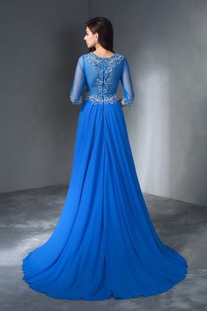 Robe de soirée longue encolure ronde avec manche 1/2 avec chiffon de traîne courte