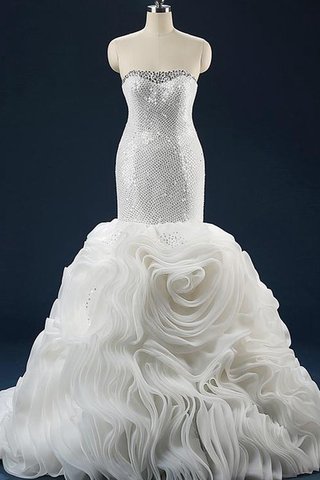 Robe de mariée en organza manche nulle en tissu pailleté de lotus de sirène