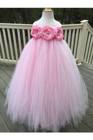 Robe cortège fille plissage en tulle manche nulle avec fleurs de tour de ceinture en haute