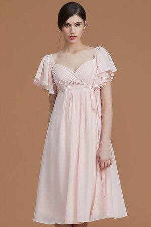 Robe demoiselle d'honneur naturel col en forme de cœur avec chiffon ruché avec zip