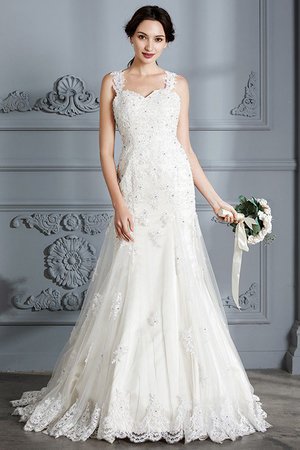 Robe de mariée naturel manche nulle de sirène de traîne moyenne de col en cœur