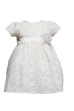 Robe cortège fille avec manche courte encolure ronde avec décoration dentelle avec fleurs