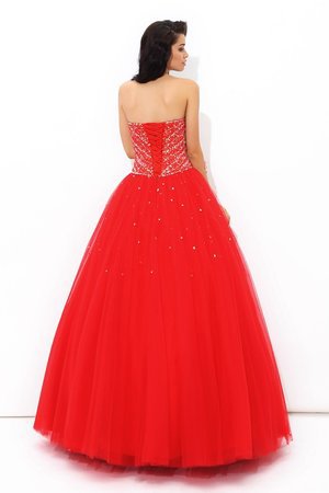 Robe de quinceanera longue manche nulle cordon avec perle longueur au niveau de sol