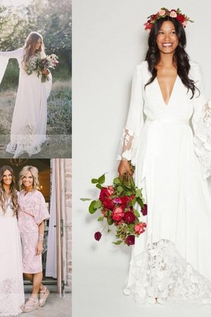 Robe de mariée avec manche longue excellent v encolure avec décoration dentelle naturel